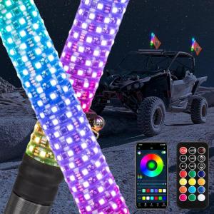 imageKEMIMOTO 2pc 2ft Fat Whip Lights for Side by Side Turning Signal Function Compatible with Polaris RZR CanAm Maverick X3 LED Whip Lights for UTV ATV Buggy Boat Offroad1 ft