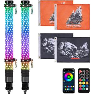 imageKEMIMOTO 2pc 2ft Fat Whip Lights for Side by Side Turning Signal Function Compatible with Polaris RZR CanAm Maverick X3 LED Whip Lights for UTV ATV Buggy Boat Offroad2 ft