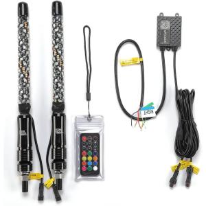 imageKEMIMOTO 2pc 4ft Bluetooth LED Whip Lights for UTV Turning Signal Function Compatible with Polaris RZR CanAm Maverick X3 App ampamp RF Remote Control LED Light Whip for SXS ATV Buggy Boat Offroad1 ft