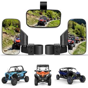 imageKEMIMOTO UTV Side Mirrors And Center Mirror with 16quot to 2quot Roll Bar Cage Adjustable Rear View Side Mirrors Compatible with Polaris RZR Zforce Commander Maverick X3 Viking Rhino Teryx