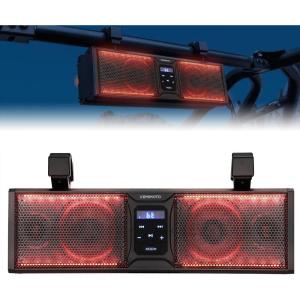 imageKEMIMOTO UTV Sound Bar 16 Inch ATV SoundBar Golf Cart Sound Bar SXS Speakers BluetoothCompatible with Multicolor LED Lighting Compatible with Polaris RZR CanAm Defender Maverick X3 CFMOTO ZFORCE