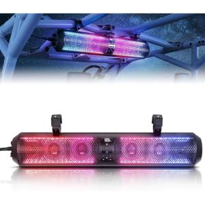 imageKEMIMOTO UTV Sound Bar 28 Inch ATV Soundbar 4X Subwoofers LED Party Lights Bluetooth Golf Cart Sound Bar 2X Tweeters Compatible with Polaris RZR CanAm X3 Defender CFMOTO for 156quot 225quot Roll Cage