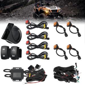 imageKEMIMOTO UTV Turn Signal Kit with 110D Horn PreWired Plug and Play UTV Blinker with Rocker Switch Hazard Light Universal Street Legal Kit Compatible with Polaris CanAm Kawasaki CFMOTO