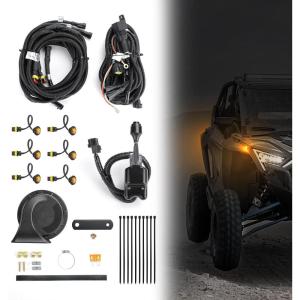 imageKEMIMOTO UTV Turn Signal Kit with Horn Plug and Play Street Legal with Column Turn Switch and Hazard Amber LED Blinker Kit Compatible with Polaris Ranger General RZR CanAm X3 Arctic Cat CFMOTO