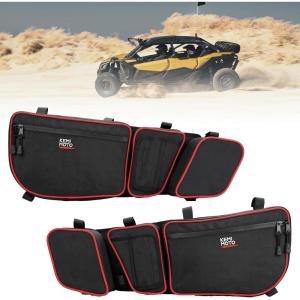 imageKEMIMOTO X3 Door Bags Storage Bag with Cup Holder Removable Knee Pad Compatible with CanAm Maverick X3 Front Upper Door 20172024 All Models Pack of 2Red