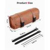 imageKEMIMOTO Motorcycle Tool Fork Bag PU Leather Universal Saddlebag for Front Fork Handlebar Sissybar Storage Pouch Motorcycle Roll BagBrown