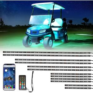 imageKEMIMOTO 12PCS Million Colors Golf Cart Underglow LED Strip Light Kit 12V Compatible with Club Car EZGO Drive ICON and Kandi Waterproof IP68 Accent Neon Lighting Kit with 24 Modes Multicolor RGB