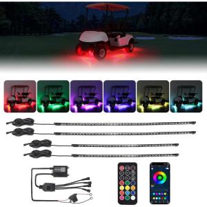 imageKEMIMOTO 4PCS Golf Cart Underglow LED Strip Lights Kit 12V Compatible with EZGO Drive2 ICON and Kandi IP67 Waterproof RF and APP Control 300 ARGB Modes with MusicSync