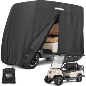 imageKEMIMOTO 600D Waterproof Golf Cart Cover Universal Heavy Duty Large 4Seater Golf Cart Rain Cover with Storage Bag Compatible with EZGO Club Car 2224 Passenger Black