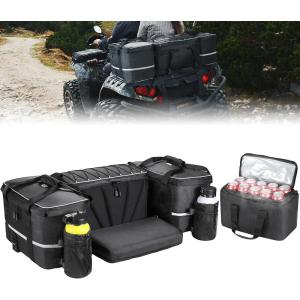 imageKEMIMOTO ATV Bag 74L Large ATV Cargo Bag with Cooler Bag Waterproof 4 Wheeler Storage Rear Rack Seat Bag Universal Compatible with Polaris Sportman Fourtrax Can Am Kawasaki Yamaha Artic Cat Black