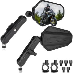 imageKEMIMOTO Adventure Motorcycle Mirrors M8 M10 Bolt Handlebar Mount Adjustment Universal Rearview Mirrors Convex Foldable 360 Degrees Compatible with ATV Scooter Dirt Bike