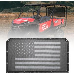 imageKEMIMOTO Back Dust Screen Transparent View from Inside Compatible with Pioneer 1000 700 10005 10006 7004 500 520 Soft Rear Window Net Sun Windshield Mesh with Old Glory Flag Print Accessories