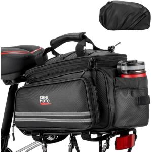imageKEMIMOTO Bike Rear Rack Bag Bicycle Trunk Bag Expandable 1020L Capacity Water Resistant Multifunctional Bicycle Pannier with Rain Cover Bike Saddle Bag for Rear Rack Shopping Commuter Cycling TripCarbon Leather Pvc With Rain Cover