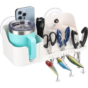 imageKEMIMOTO Boat Cup Holder Caddy Organizer Installed With ScrewsSuction Cups on Any Flat Surface Storage Organizer Cockpit Storage Box Marine Cup Holder for Bass Kayak Jon Pontoon Boat Accessorieswhite