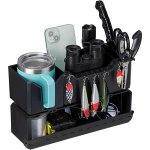 imageKEMIMOTO Boat Cup Holder Upgraded Boat Caddy Organizer with Flexible Groove Marine Cup Holders for Boats Universal Fishing Accessories Fit for Bass Boat Kayak Pontoon Jon Boat