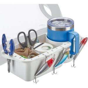 imageKEMIMOTO Boat Seat Cup Holder for Marine B100 B200 ABS Plastic Boat Caddy Organizer with Drainage ampamp Reserved Installation Holes Boat Cabin Storage Fishing Accessories CaddyWhite