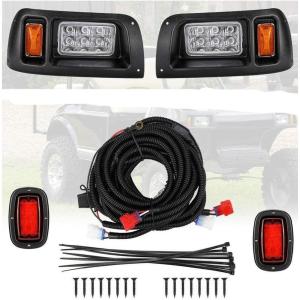 imageKEMIMOTO DS LED Light Kit Compatible with Club Car DS 1993 Newer Models Golf Cart Street Legal LED Headlight Tail Light Kit for Gas Electric Models