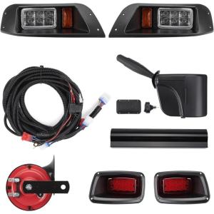 imageKEMIMOTO Deluxe Golf Cart LED Light Kit Compatible with EZGO TXT 19962013 Upgrade 12V Street Legal LED Headlights and Taillights with Turn Signals Hazard Light Switch Horn Brake Pad