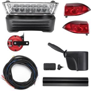 imageKEMIMOTO Deluxe Precedent Light Kit Compatible with Club Car Precedent 2004Up Upgrade 12V Street Legal LED Headlights Taillights with Turn Signals Hazard Light Switch Horn Brake