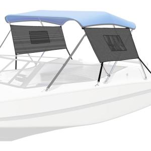 imageKEMIMOTO Detachable Mesh Sidewalls Universal for 3 Bow Bimini Tops with Large Pockets for Fishing Gear Includes 2 StrapsBimini Tops Not Included