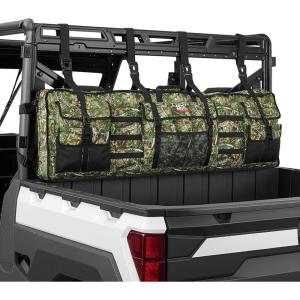 imageKEMIMOTO Double UTV Tool Bag Rack Hunting Tool Holder Rack Soft Carrier Case Rear Roll Cage Bow Storage Bag Compatible with Polaris Ranger Mule Uforce Most General UTVs Camogreen camo