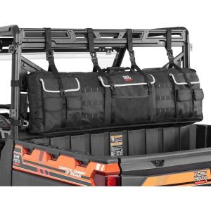 imageKEMIMOTO Double UTV Tool Bag Rack Hunting Tool Holder Rack Soft Carrier Case Rear Roll Cage Bow Storage Bag Compatible with Polaris Ranger Mule Uforce Most General UTVs Camoblack