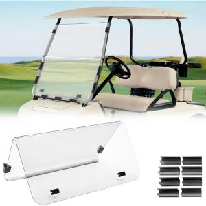 imageKEMIMOTO Foldable Golf Cart Windshield Compatible with Club Car DS 2000 AntiUV and ImpactResistant Acrylic ClearClear