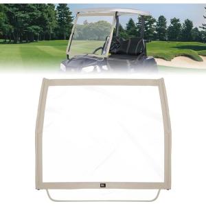 imageKEMIMOTO Foldable Golf Cart Windshield Compatible with Club Car DS Tempo Precedent Portable Lightweight PVC Golf Cart WindshieldBeige