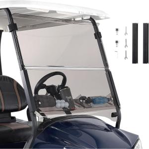 imageKEMIMOTO Golf Cart Windshield with Storage Basket Compatible with Club Car Precedent GasElectric 2004Up Foldable Replacement Front Windshield AntiUV and Impact Resistant Patented DesignTinted
