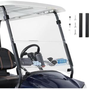 imageKEMIMOTO Golf Cart Windshield with Storage Basket Compatible with Club Car Precedent GasElectric 2004Up Foldable Replacement Front Windshield AntiUV and Impact Resistant Patented DesignClear