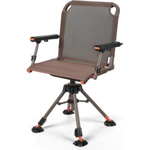 imageKEMIMOTO Hunting Blind Chair 360 Degree Silent Swivel 300 Lbs Height Adjustable Quick Folding Portable Comfortable Hunting Deer Fishing Ground ChairBrown