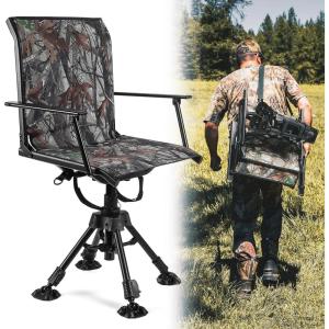 imageKEMIMOTO Hunting Blind Chair 360 Degree Silent Swivel 300 Lbs Height Adjustable Quick Folding Portable Comfortable Hunting Deer Fishing Ground ChairCamo