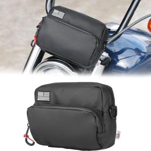 imageKEMIMOTO Motorcycle Bag Handlebar Tool Bag Storage Accessory Saddlebag Universal for Front Fork Handle Bar Sissy Bar Compatible with Cruiser Softail Dyna SportstersCarbon Fabric
