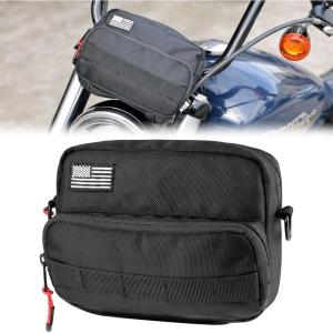 imageKEMIMOTO Motorcycle Bag Handlebar Tool Bag Storage Accessory Saddlebag Universal for Front Fork Handle Bar Sissy Bar Compatible with Cruiser Softail Dyna SportstersNylon