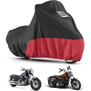 imageKEMIMOTO Motorcycle Cover Compatible with Cruiser Models Softail Dyna Iron 883 Fat Boy 114 FortyEight Low Rider Cover Standard Heritage Classic Waterproof Outdoor Snow Rain ProtectionRed