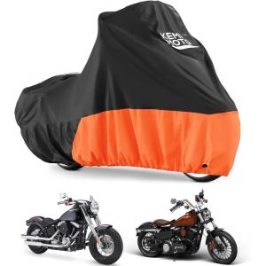 imageKEMIMOTO Motorcycle Cover Compatible with Cruiser Models Softail Dyna Iron 883 Fat Boy 114 FortyEight Low Rider Cover Standard Heritage Classic Waterproof Outdoor Snow Rain Protectionorange