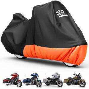 imageKEMIMOTO Motorcycle Cover Compatible with Touring Models Road King Street Glide Road Glide Cover Waterproof Impermeable Outdoor All Weather Protect from Dust Sunlight Rain BlackampampRedorange
