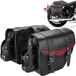 imageKEMIMOTO Motorcycle Saddle Bags PU Leather Saddlebags Waterproof with Cup Holder 18L Capacity Compatible with Softail Dyna Road King Universal