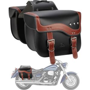 imageKEMIMOTO Motorcycle Saddlebags 30L Large Capacity Saddle Bags Motorcycles PU Leather Motorcycle Luggage Bag for Sportster Softail Dyna Vstar Shadow Universal Motorcycle Accessories BlackBrown with Inner Pocket