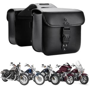 imageKEMIMOTO Motorcycle Saddlebags Throw Over Saddle bags with lock Small Size Panniers 14L Side Bags for Sportster Softail Rebel Dyna Road King Synthetic Leather Universal BlackWith Lock