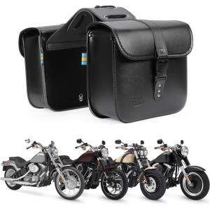 imageKEMIMOTO Motorcycle Saddlebags Throw Over Saddle bags with lock Small Size Panniers 14L Side Bags for Sportster Softail Rebel Dyna Road King Synthetic Leather Universal BlackWithout Lock