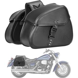 imageKEMIMOTO Motorcycle Saddlebags with Buckles 16L Waterproof Throw Over Saddlebags PU Leather Saddlebags for Sportster Softail Dyna Vstar Shadow Universal Motorcycle Accessories Black