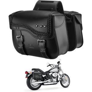 imageKEMIMOTO Motorcycle SaddlebagsUpgraded Bottom Antiscalding Motorcycle Luggage Bag 30L Large Capacity PU Leather Side Bags Compatible with Sportster Softail Dyna Vstar Shadow