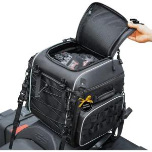 imageKEMIMOTO Motorcycle Sissy Bar Bag Travel Luggage Helmet Tail Bag 40L for Softail Sportster Dyna Road King Road Glide Street Glide Waterproof with Sissy Bar Straps