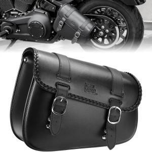 imageKEMIMOTO Motorcycle Swingarm Bag 10L Left Side Bags Swing Arm Bags with Synthetic Leather Compatible with Softail Sportster S Models Dyna Low Rider Fat Bob