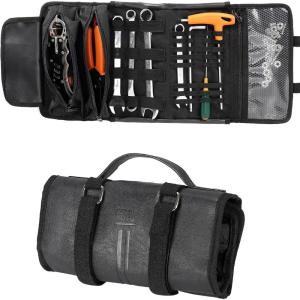 imageKEMIMOTO Motorcycle Tool Roll Bag Wrench Roll Up Tool Kit Organizer Pouch Wrap Faux Leather Portable Gifts for MenLeather