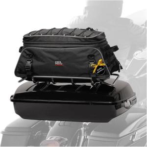 imageKEMIMOTO Motorcycle Travel Luggage Rack Bag Trunk Bag Soft Collapsible with Bar Straps Compatible with Road King Street Glide Road Glide Black