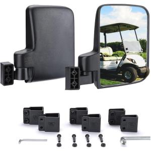 imageKEMIMOTO No Drilling Golf Cart Side Mirrors Universal Rear View Mirror for 075quot125quot Square Rail Folding Design Compatible with EZGO Club Car Drive2 ICON Black
