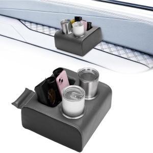 imageKEMIMOTO Pontoon Cup Holders AntiSlip PU Leather Boat Cup Holder Marine Drink Holder Boat Tray Organizer for Trucks Stainless Steel Cups for Pontoon Boats Sofa Truck Car Back Seat BlackDark Gray