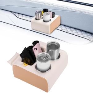 imageKEMIMOTO Pontoon Cup Holders AntiSlip PU Leather Boat Cup Holder Marine Drink Holder Boat Tray Organizer for Trucks Stainless Steel Cups for Pontoon Boats Sofa Truck Car Back Seat BlackBeige